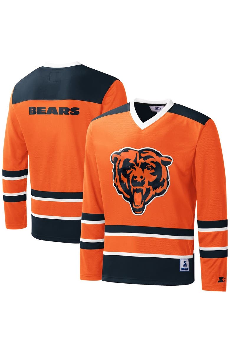 STARTER Men's Starter Orange Chicago Bears Cross-Check V-Neck Long Sleeve T-Shirt, Main, color,