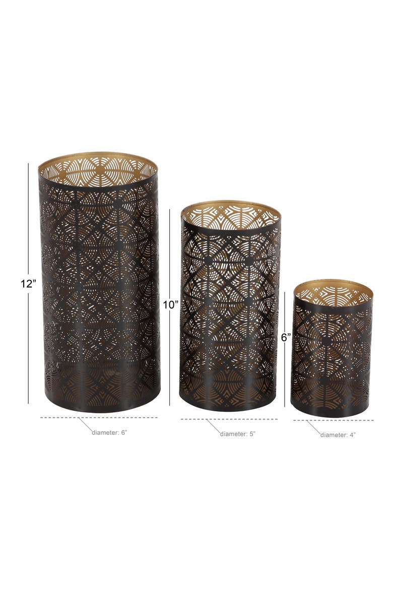 Set of 3 Textured Metal Lantern Candle Holders, Alternate, color, DARK BROWN