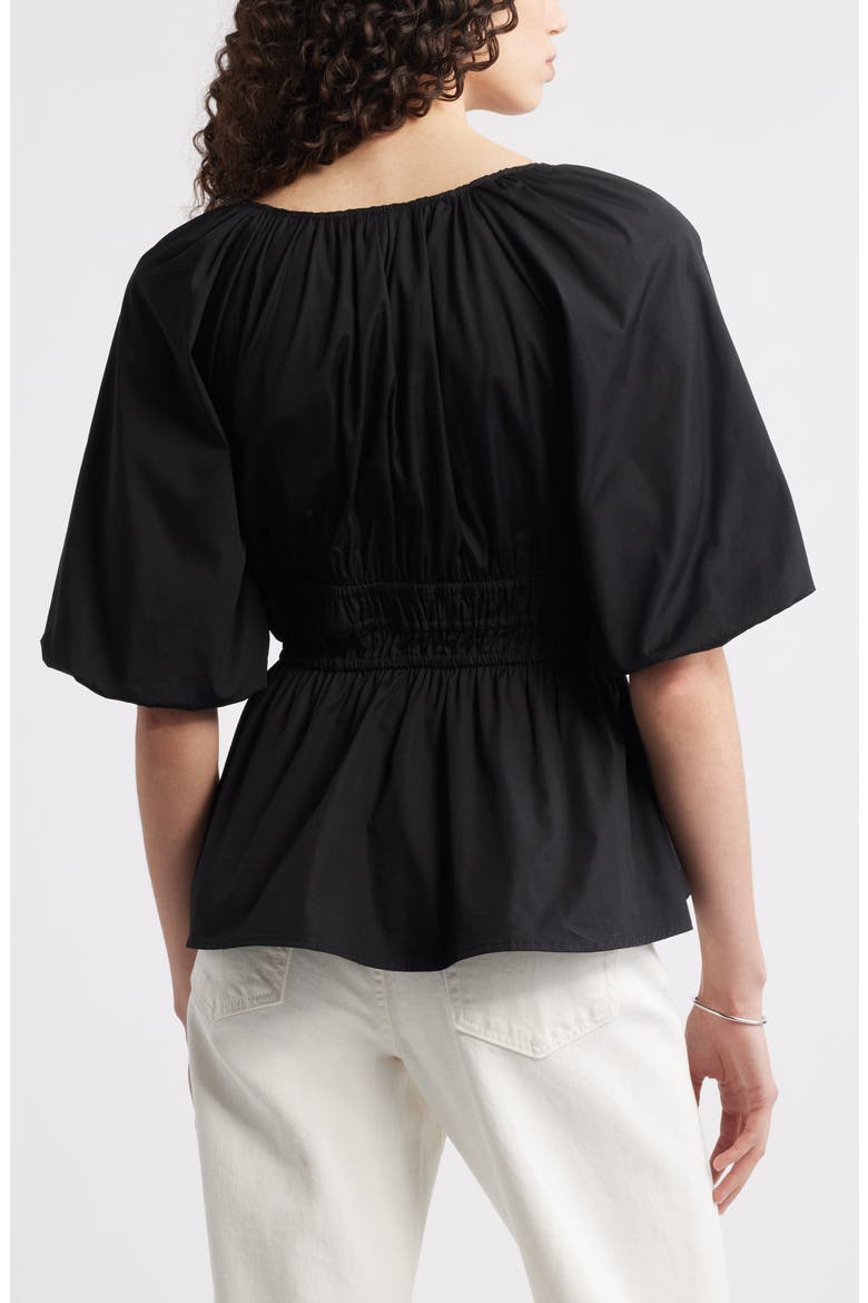 Puff Sleeve Cotton Poplin Shirt, Alternate, color, BLACK