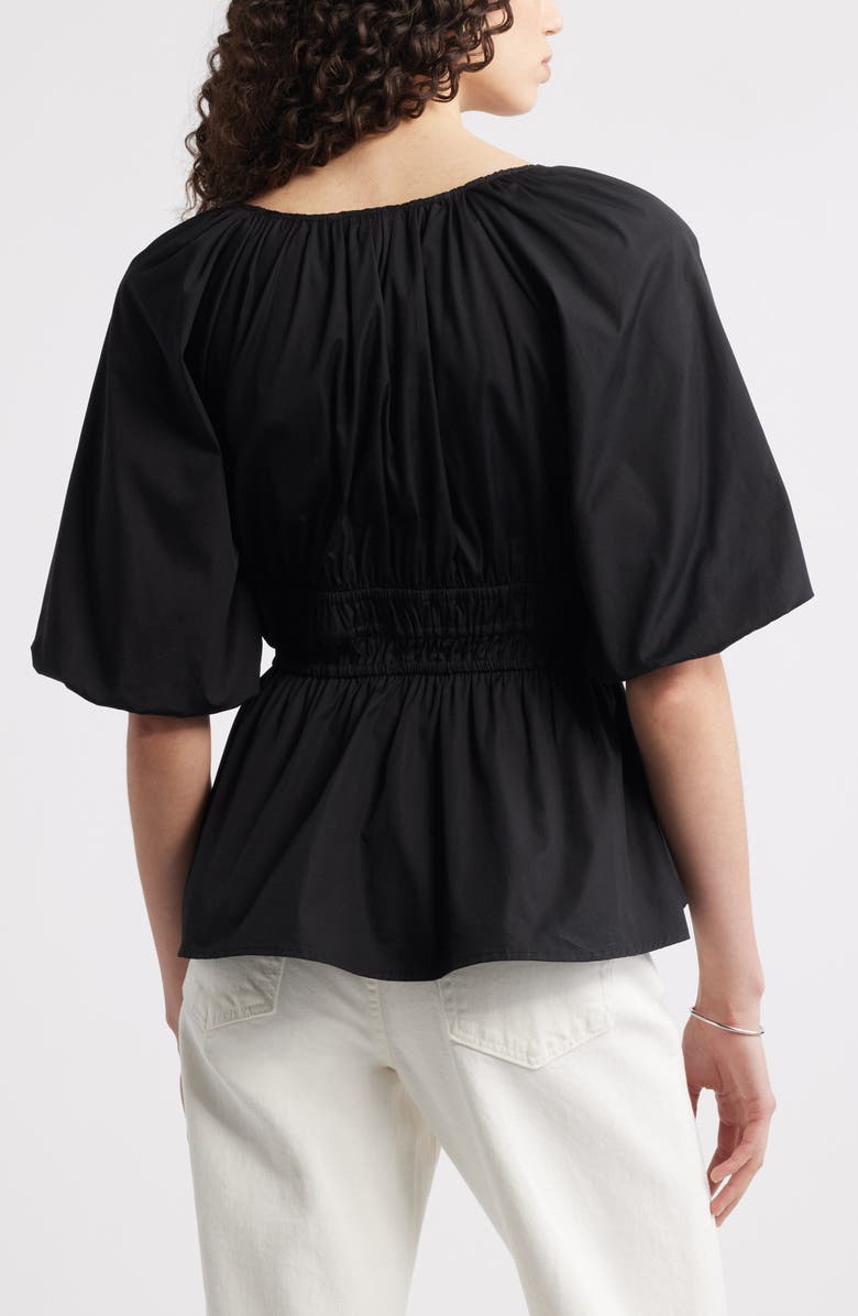 Nordstrom Puff Sleeve Cotton Poplin Shirt, Alternate, color, Black