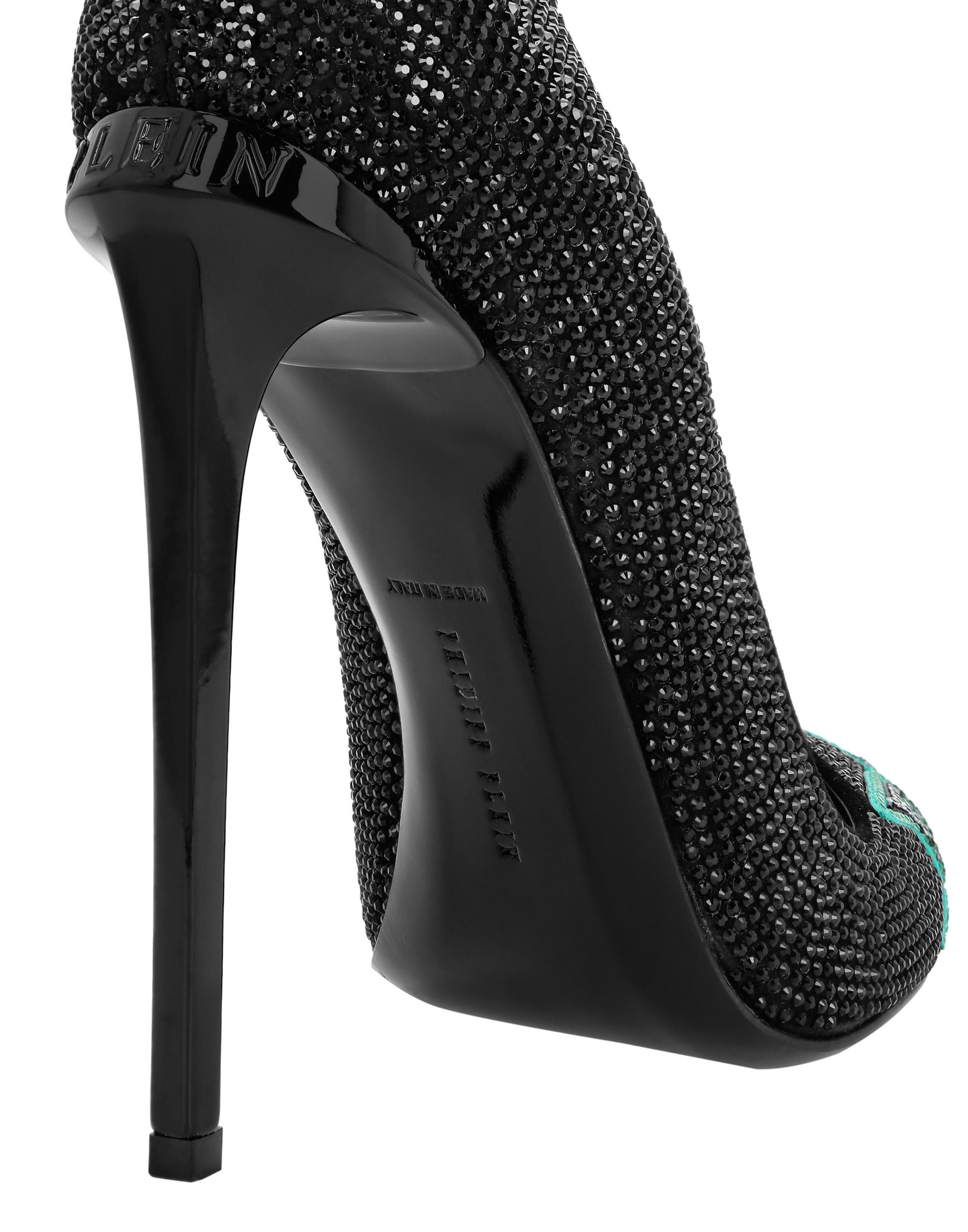 PHILIPP PLEIN Suede Strass Decollete High Heels Flame Women, Alternate, color, Black