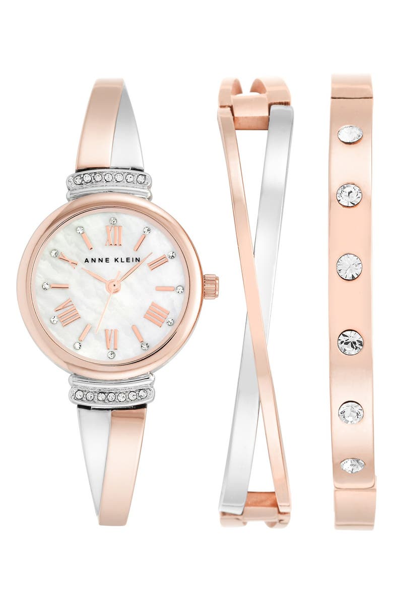 Anne Klein Round Watch & Bangle Set, 26mm, Main, color, 