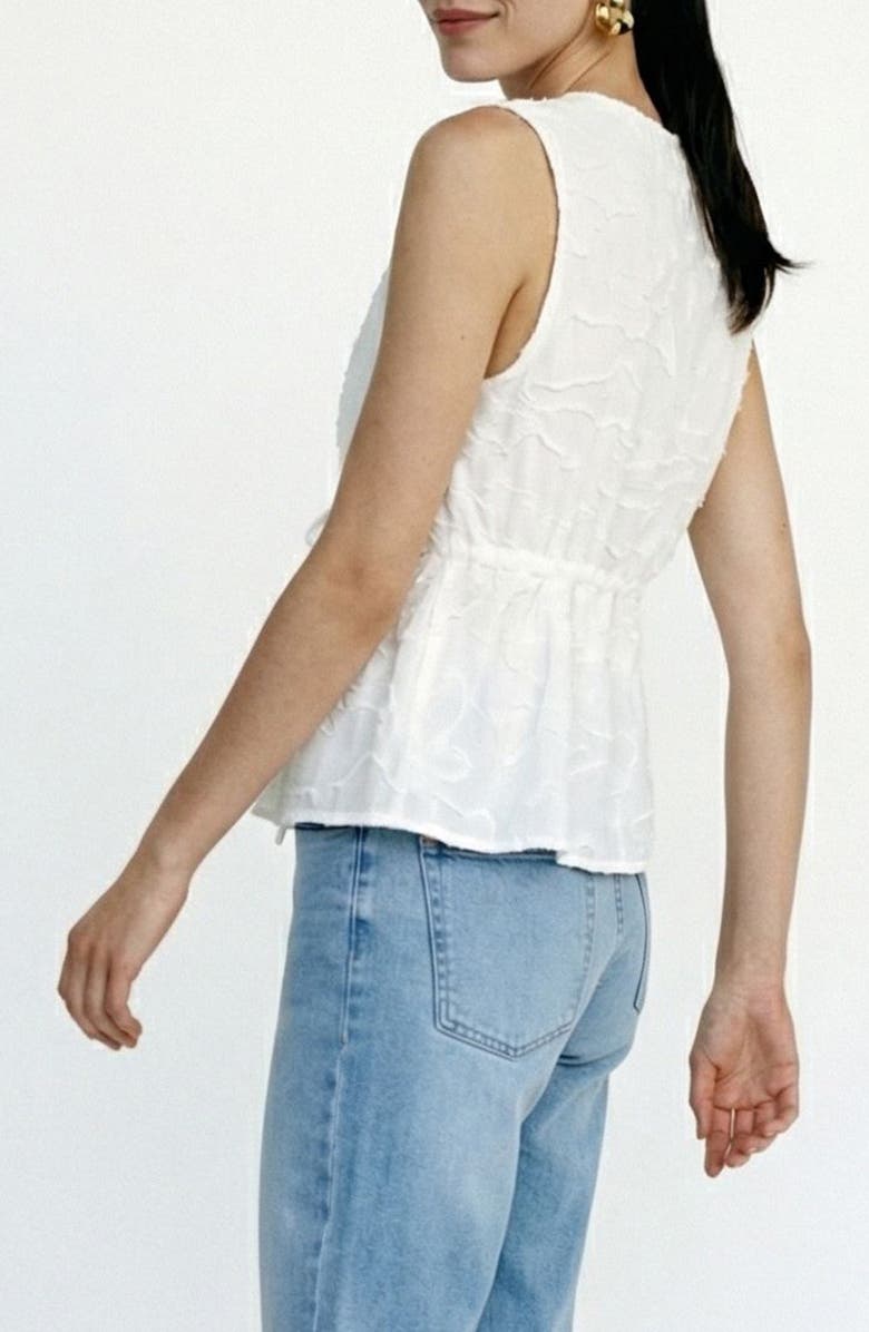 VERO MODA Mann Embroidered Tie Front Cotton Peplum Top, Alternate, color, Snow White