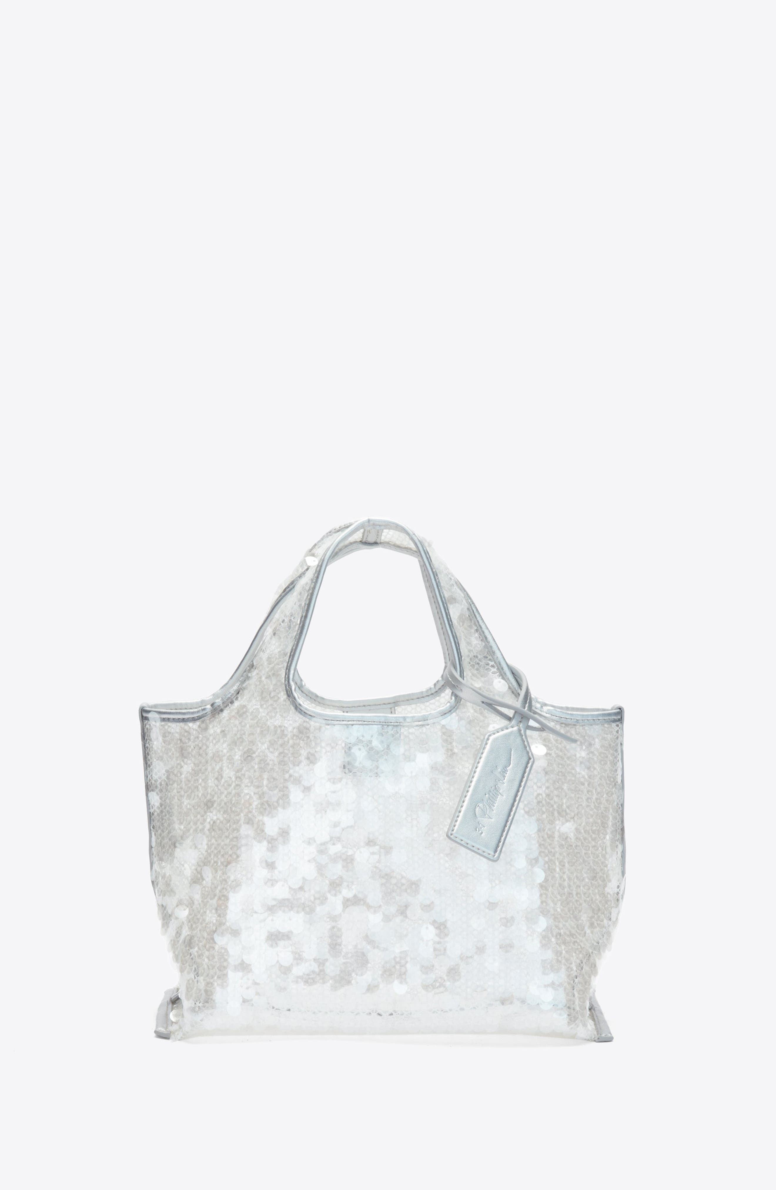 3.1 Phillip Lim Sequin Mini Market Tote, Main, color, Silver