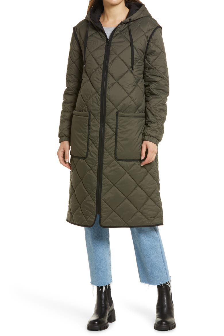 Long Hooded Quilted Coat, Alternate, color, OLIVE NIGHT