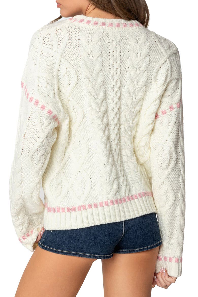 Eleni Cable Stitch Sweater, Alternate, color, WHITE