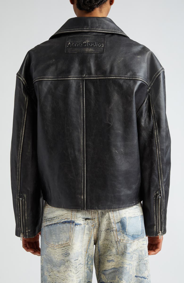 Acne Studios Lilket Distressed Leather Moto Jacket, Alternate, color,