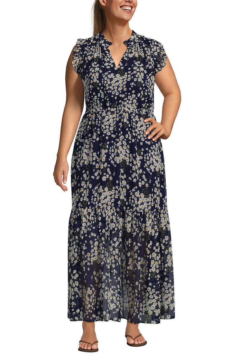 Lands' End Chiffon Maxi Dress with Ruffle Detail, Alternate, color, 