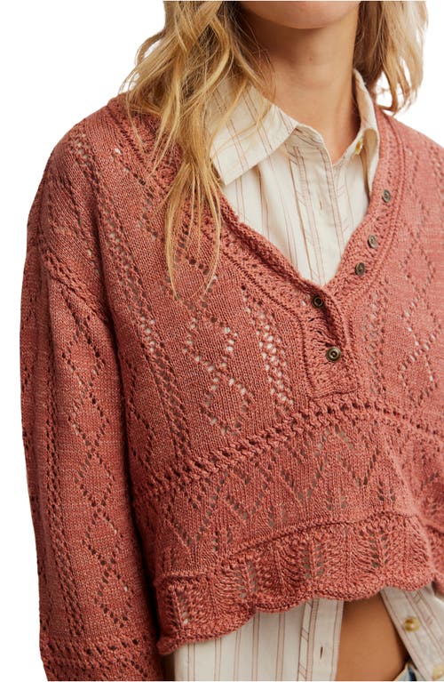 Shop Free People Cotton Blend Crop Pointelle Sweater In Cedarwood