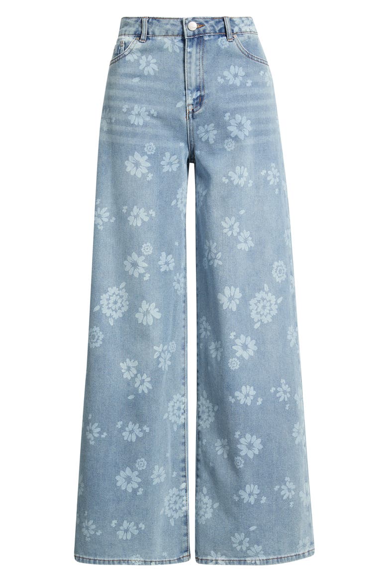 Floral Print Wide Leg Jeans, Alternate, color, LIGHT INDIGO
