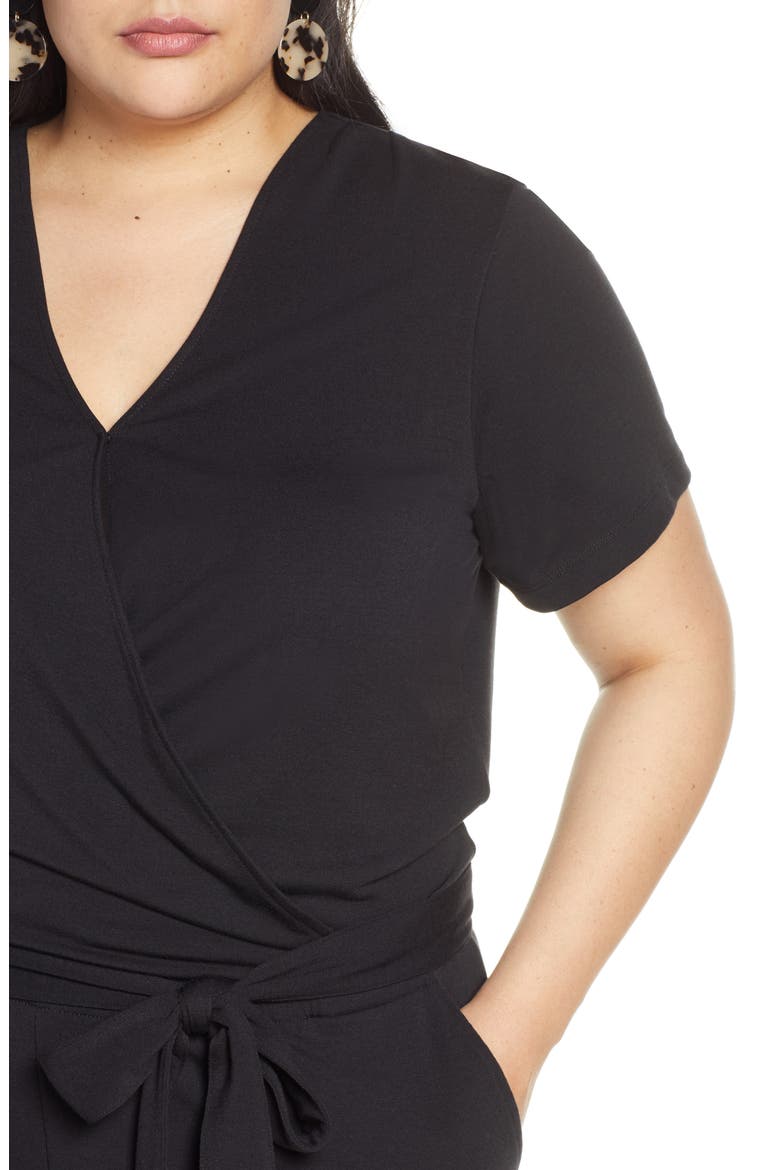 Faux Wrap Knit Jumpsuit, Alternate, color, BLACK