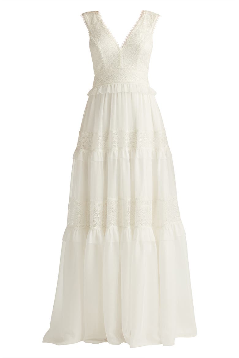 Lace Sleeveless Chiffon Gown, Alternate, color, IVORY