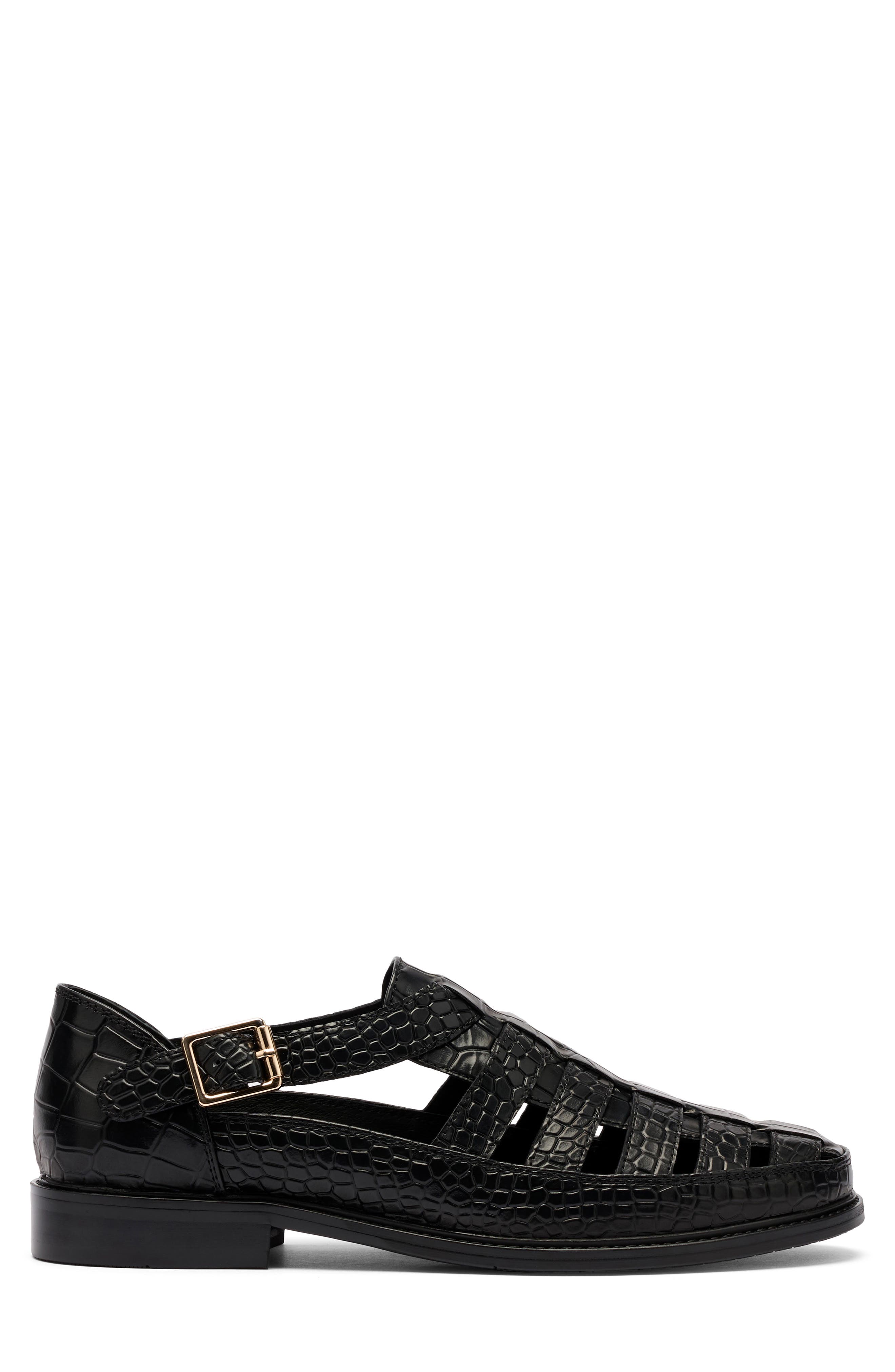 MARC NOLAN Mariner Croc Embossed Leather Fisherman Sandal, Alternate, color, Black Croc