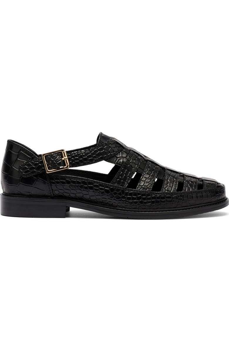 MARC NOLAN Mariner Croc Embossed Leather Fisherman Sandal, Alternate, color, Black Croc