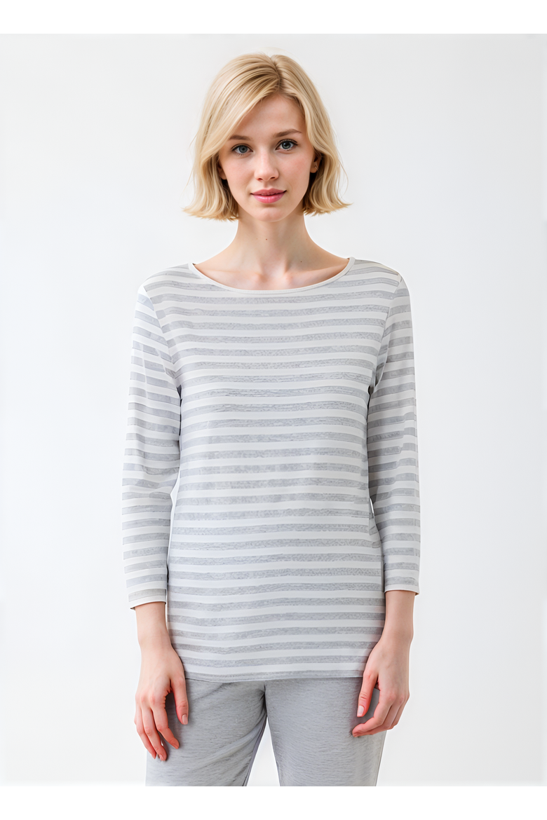 Soft Touch Striped 3/4 Sleeve Boatneck T-Shirt, Main, color, GRIS CHINE CLAIR