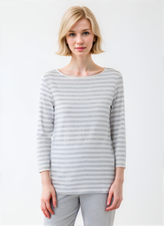 Majestic Filatures Soft Touch Striped 3/4 Sleeve Boatneck T-Shirt