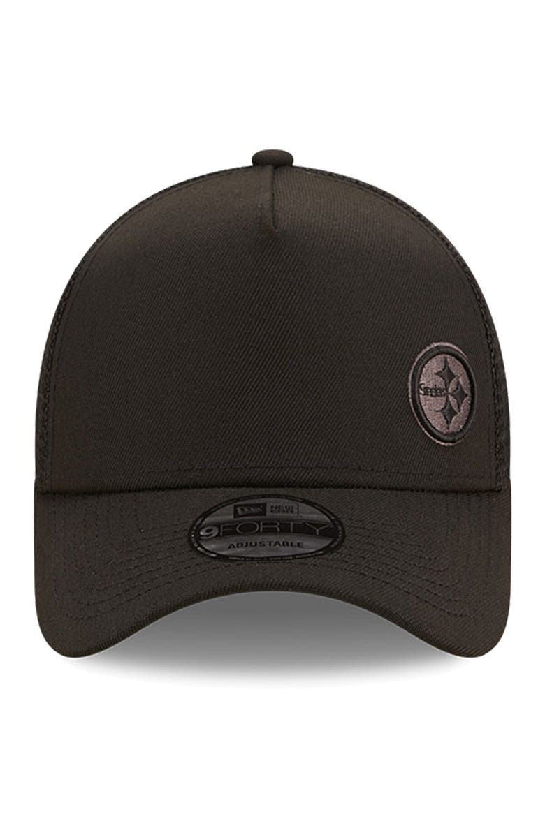 New Era Men's New Era Black Pittsburgh Steelers Repreve A-Frame Trucker 9FORTY Snapback Hat, Alternate, color, 