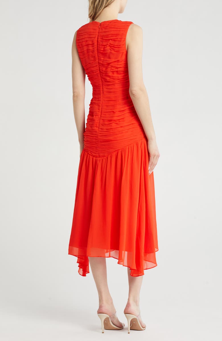 Reiss Saffy Ruched Sleeveless Drop Waist Dress, Alternate, color, Coral