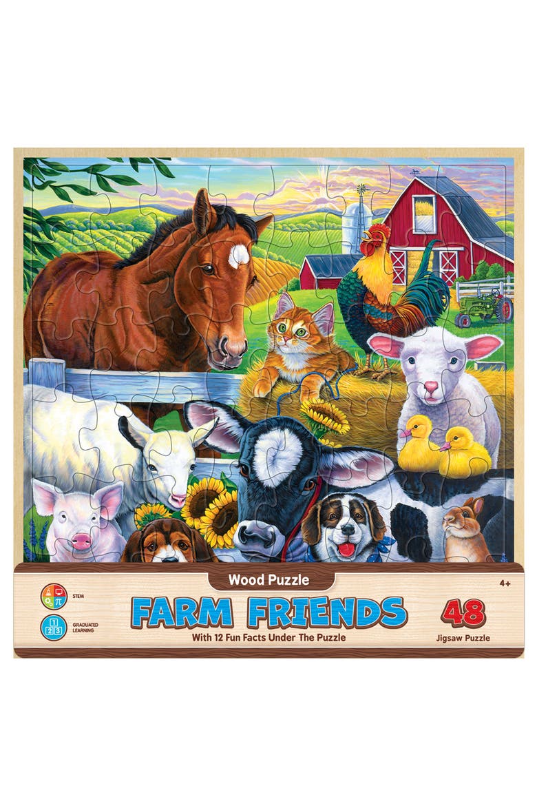 Farm Friends 48 Piece Wood Jigsaw Puzzle, Main, color, Multicolor