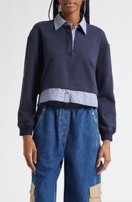 3.1 Phillip Lim Mixed Media Cotton Crop Sweatshirt
