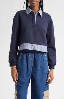 Mixed Media Cotton Crop Sweatshirt