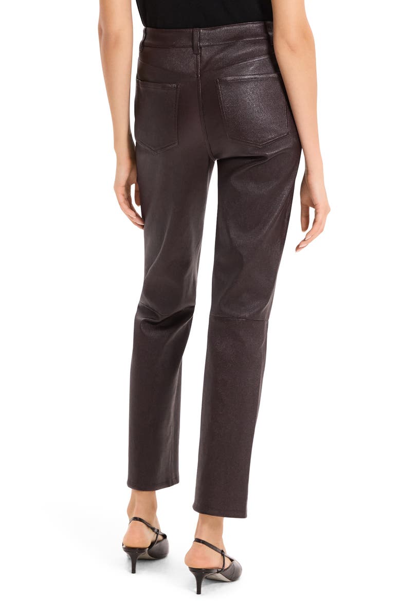 Theory Glossed Leather Straight Leg Pants, Alternate, color, Plum Brown