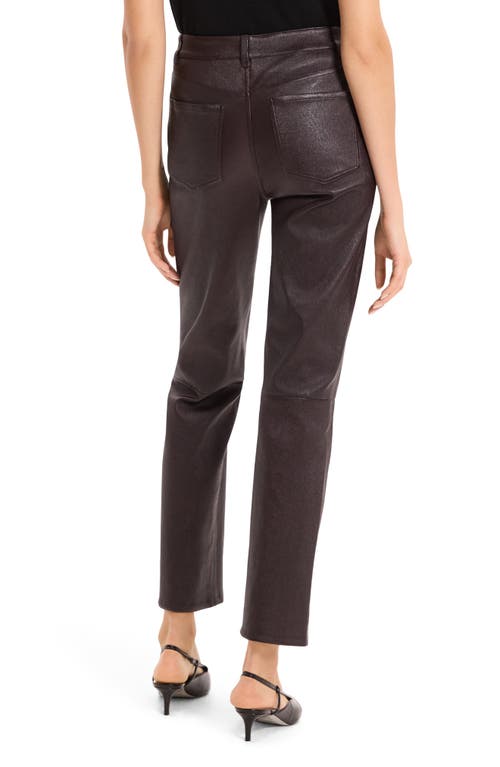 Theory Glossed Leather Straight Leg Pants In Brown