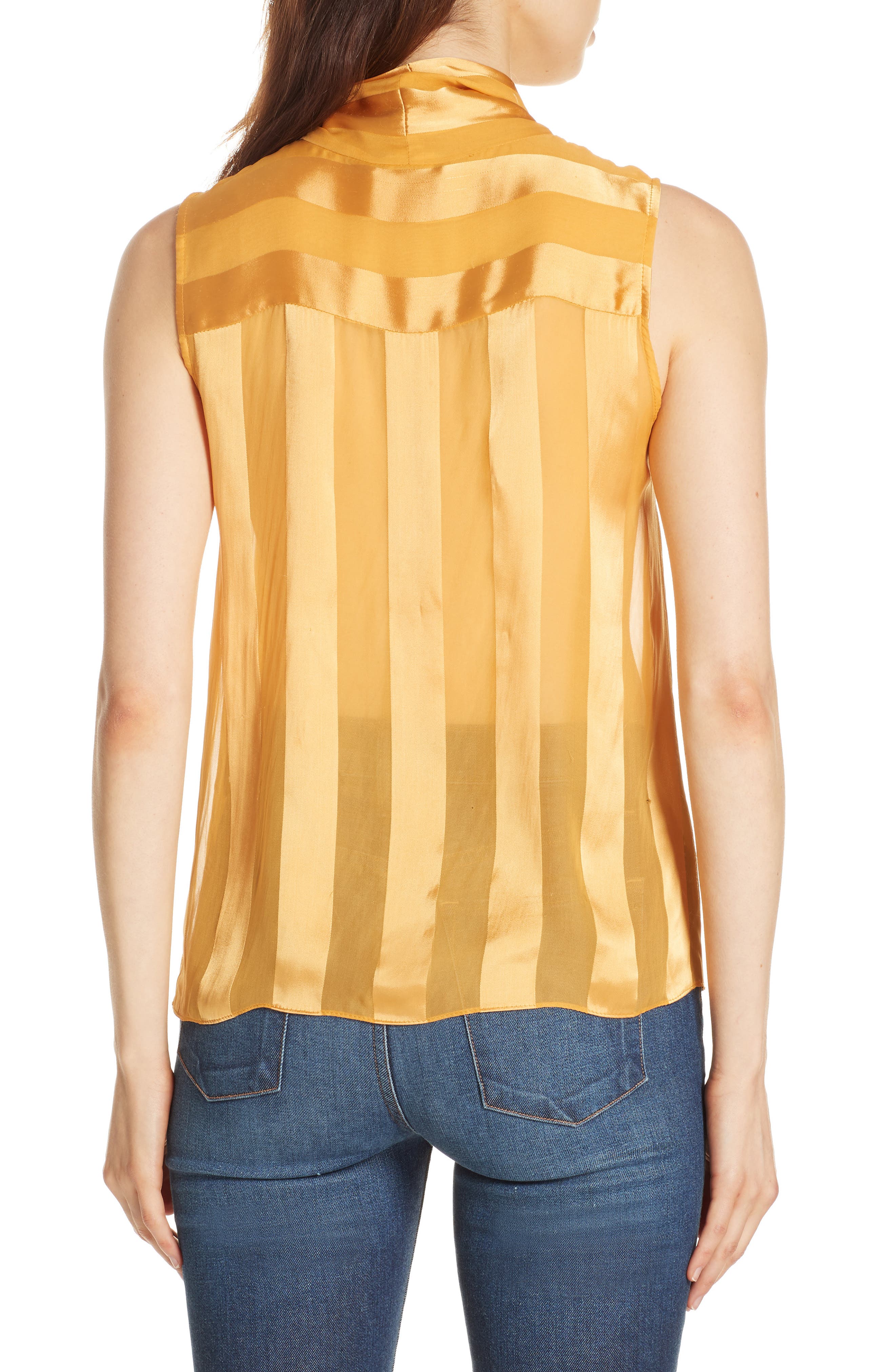 ALICE + OLIVIA Gwenda Shadow Stripe Tie Neck Blouse (Women) | Nordstrom