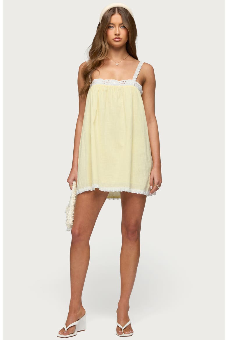 Hipla Contrast Lacy Cotton Minidress, Alternate, color, YELLOW