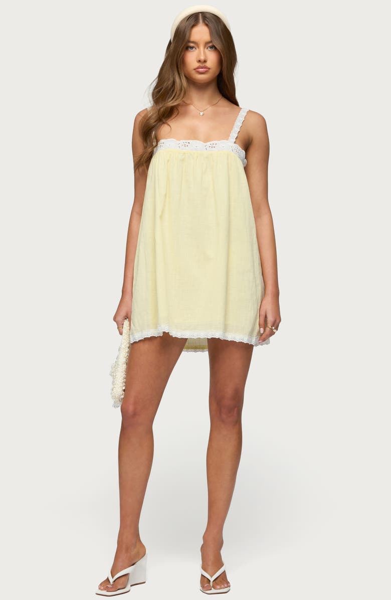 EDIKTED Hipla Contrast Lacy Cotton Minidress, Alternate, color,