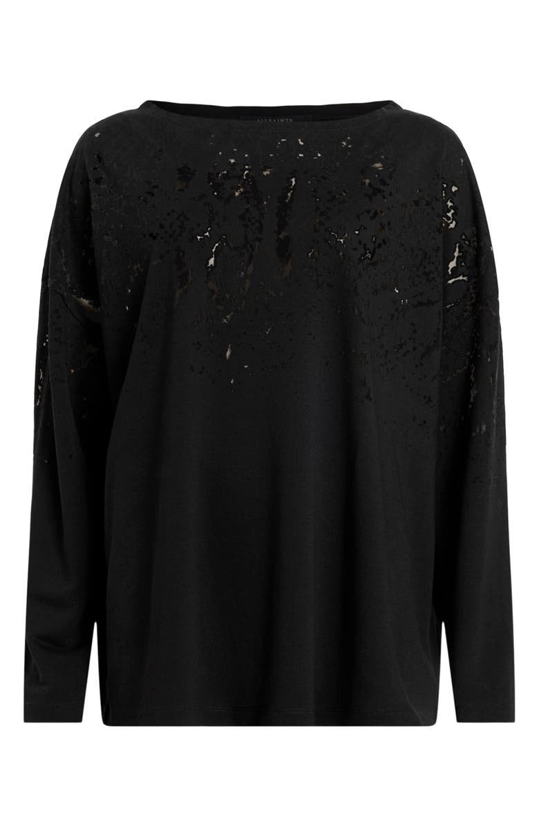 AllSaints Rita Lace Inset Long Sleeve T-Shirt, Alternate, color, Black