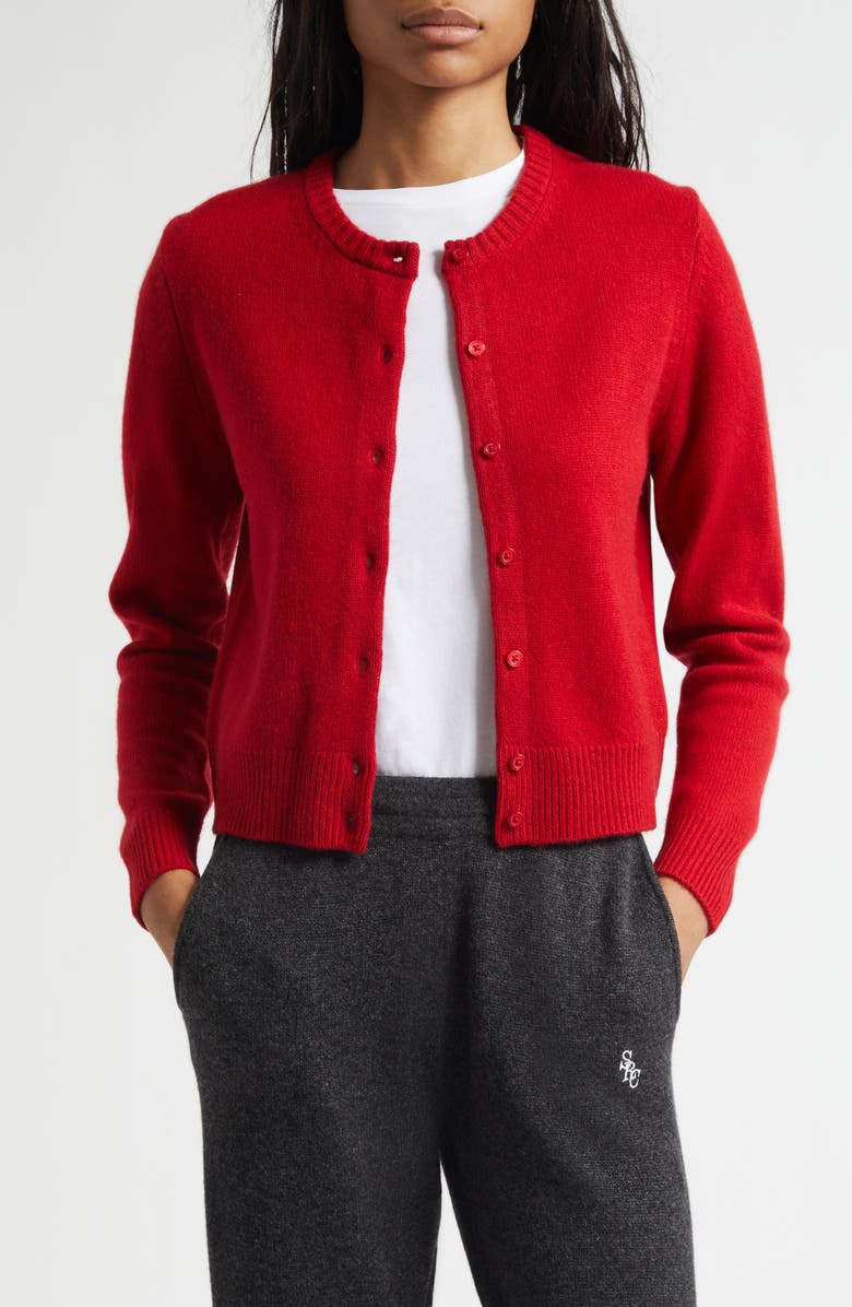 Sporty & Rich Cashmere & Wool Cardigan, Main, color, Ruby