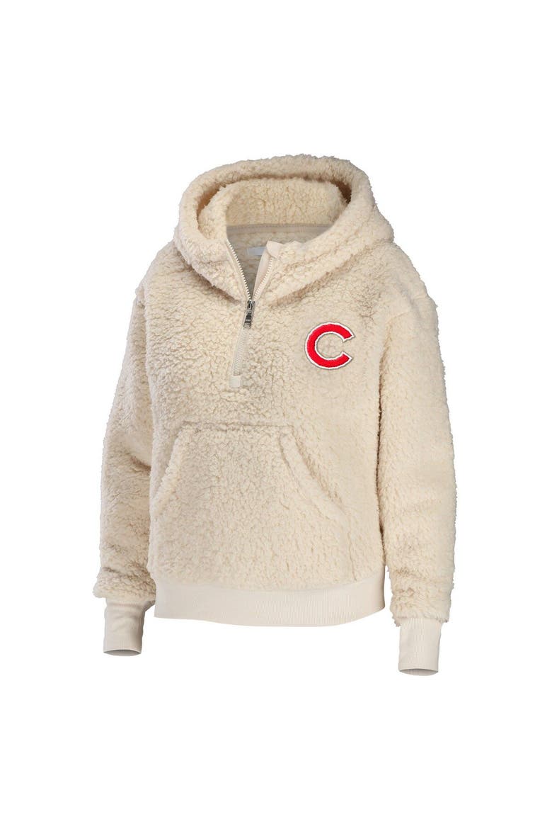 Women's WEAR by Erin Andrews Cream Chicago Cubs Plus Size Sherpa Quarter-Zip Hoodie, Alternate, color, Cream