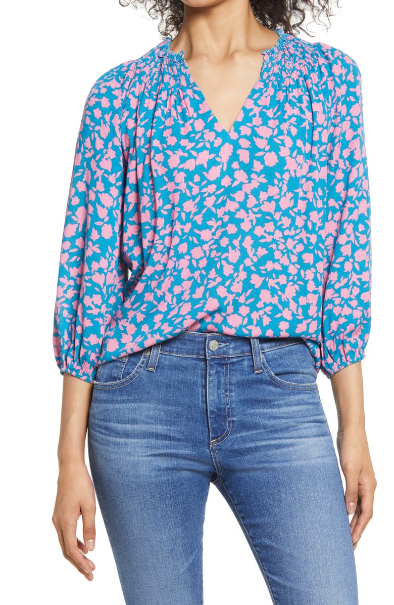 Bobeau Smocked Top, Main, color, 