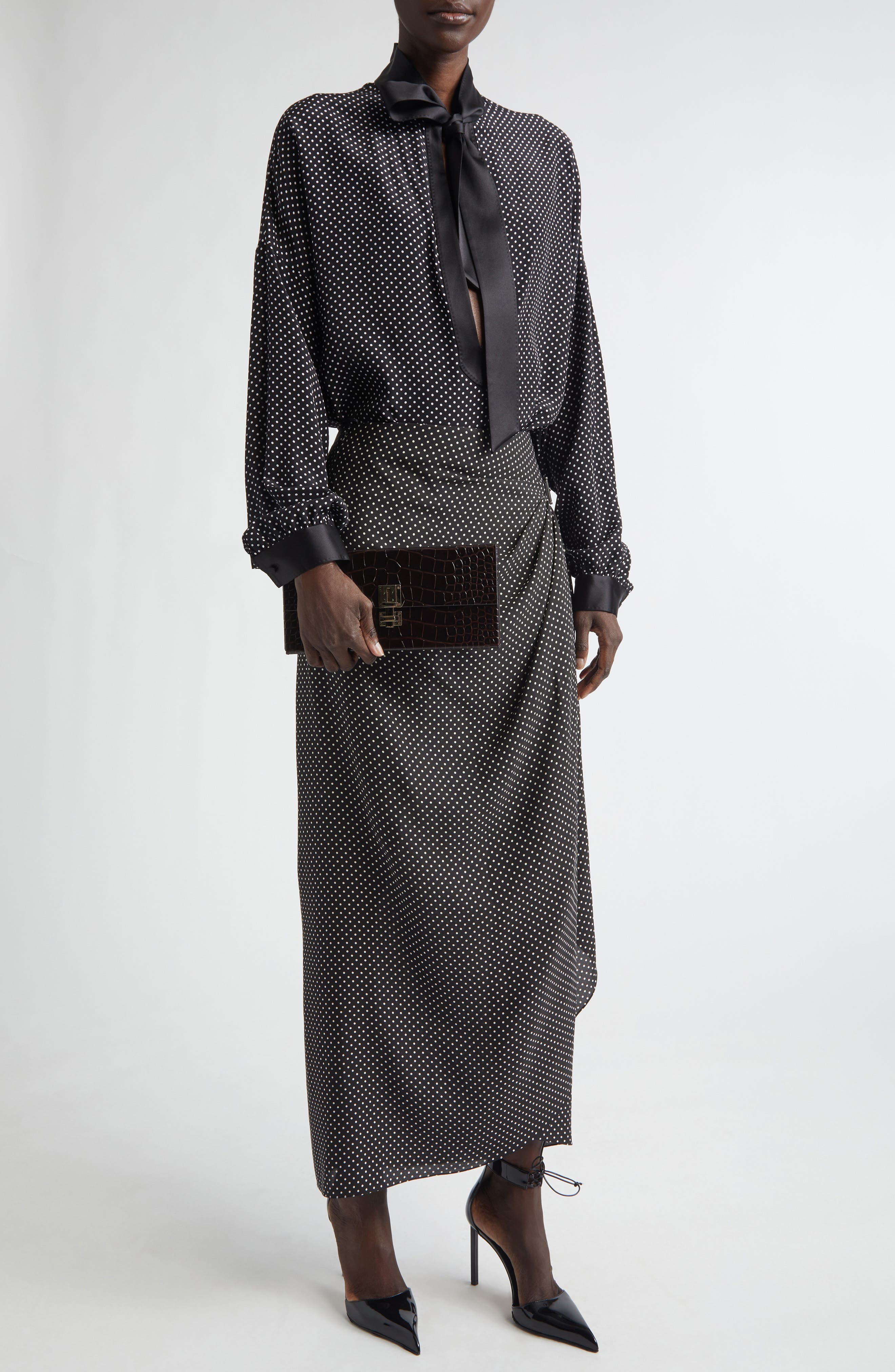 Dot Silk Crepe Tunic Top - image 2
