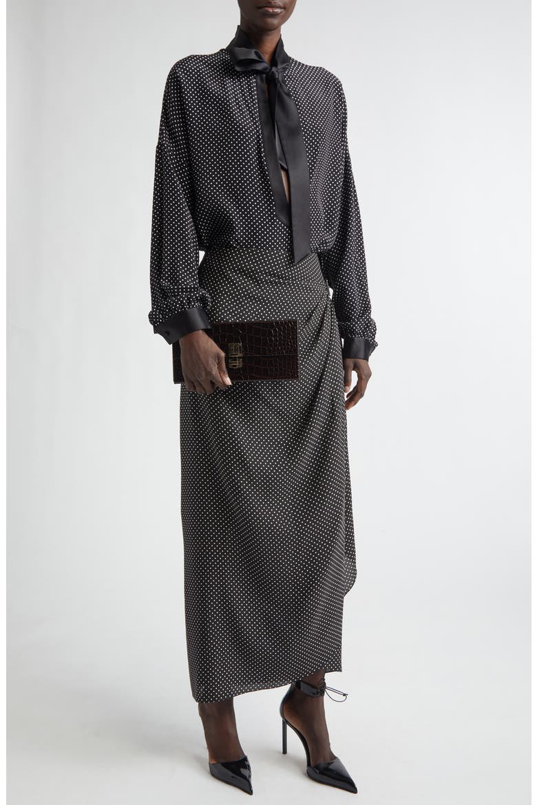 Dot Silk Crepe Tunic Top, Alternate, color, BLACK/ OFF WHITE