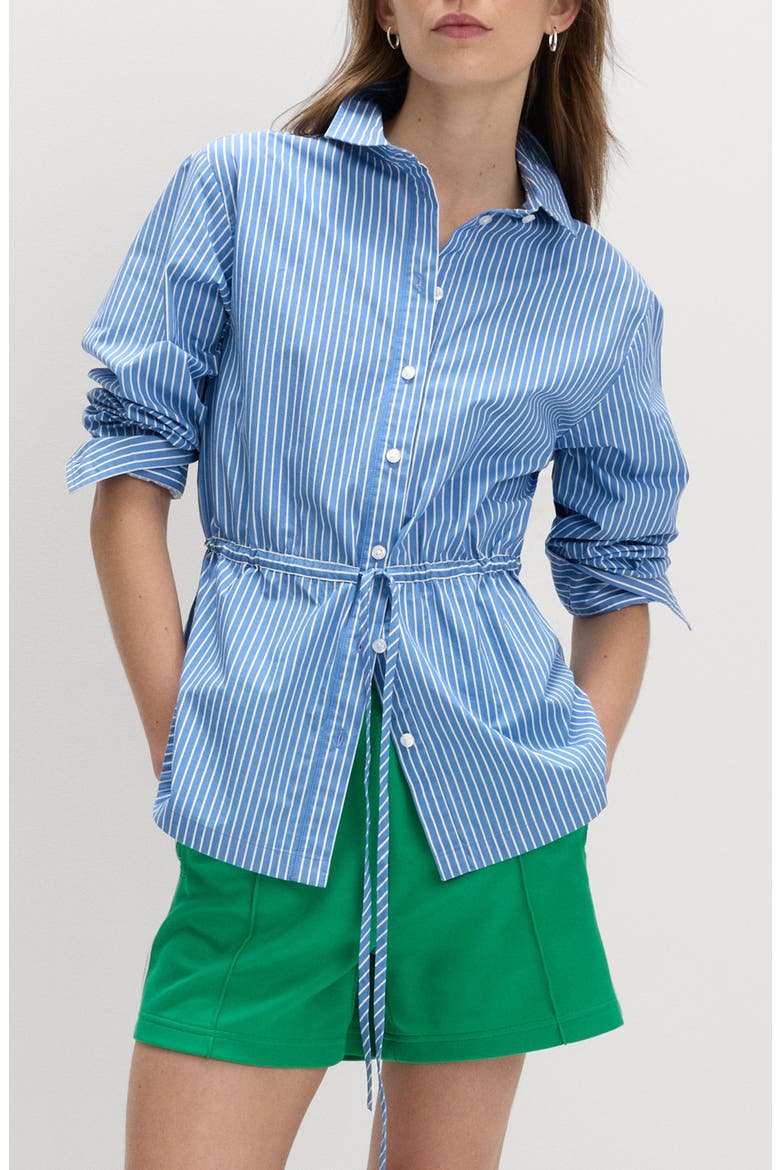 Stripe Drawcord Waist Cotton Button-Up Shirt, Main, color, BLUE/ MULTI