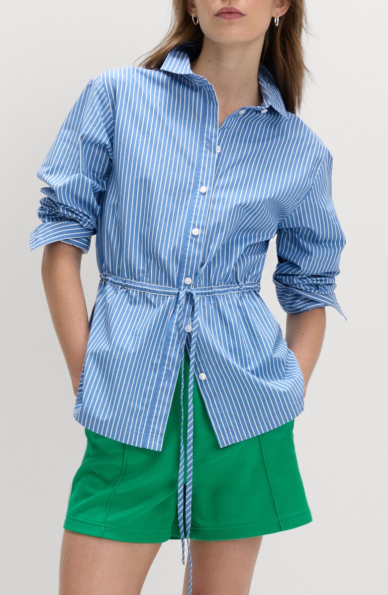 M&S Stripe Drawcord Waist Cotton Button-Up Shirt, Main, color, Blue/ Multi