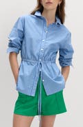 M&S Stripe Drawcord Waist Cotton Button-Up Shirt