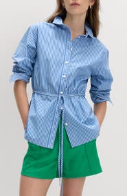 M&S Stripe Drawcord Waist Cotton Button-Up Shirt