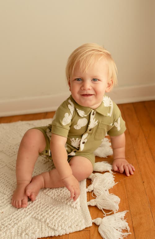 Shop L'ovedbaby Print Organic Cotton Pocket Romper In Sage Cactus