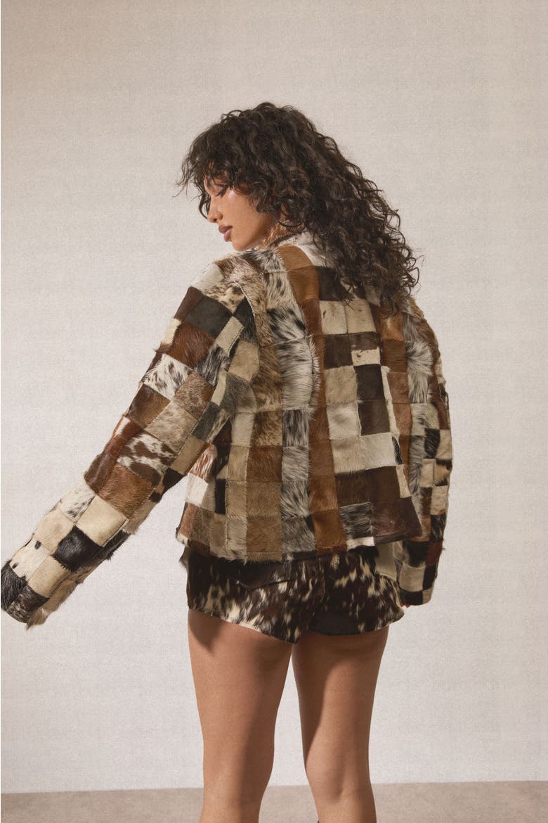 Patchwork Cow Hide Real Leather Jacket, Alternate, color, Animal
