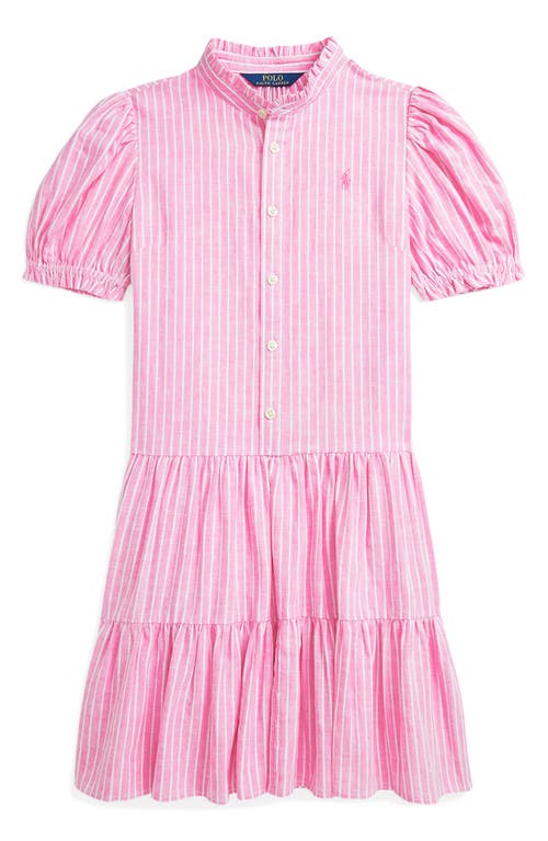 Polo Ralph Lauren Striped Tiered Linen-cotton Dress In Pink