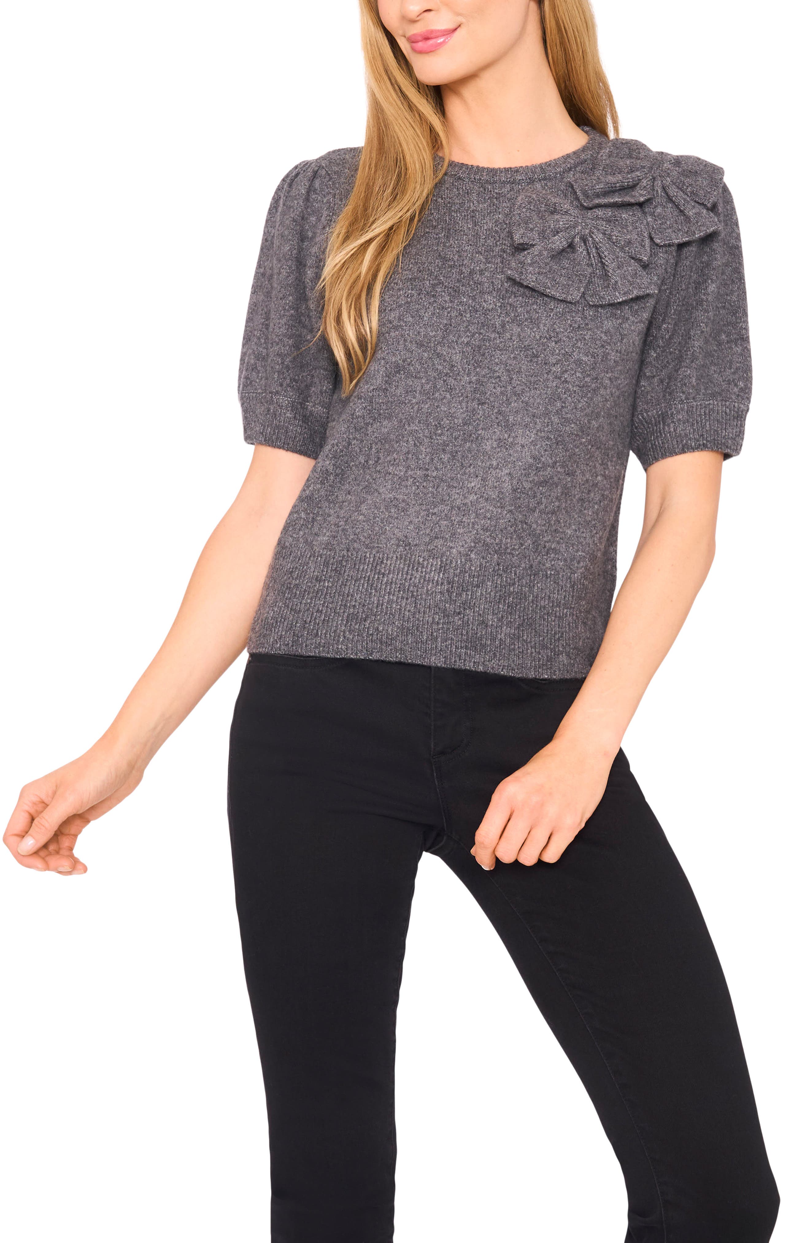 CeCe Bow Detail Puff Sleeve Sweater