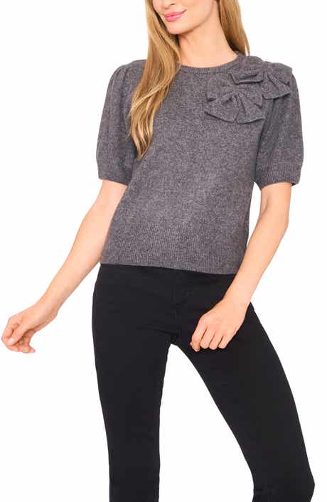 CeCe Bow Detail Puff Sleeve Sweater