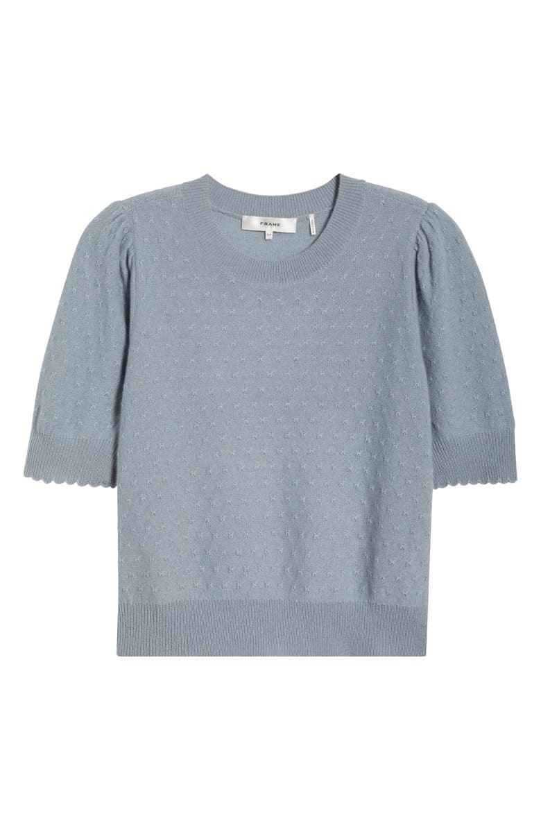 FRAME Puff Sleeve Pointelle Cashmere Sweater, Alternate, color, Grey Blue