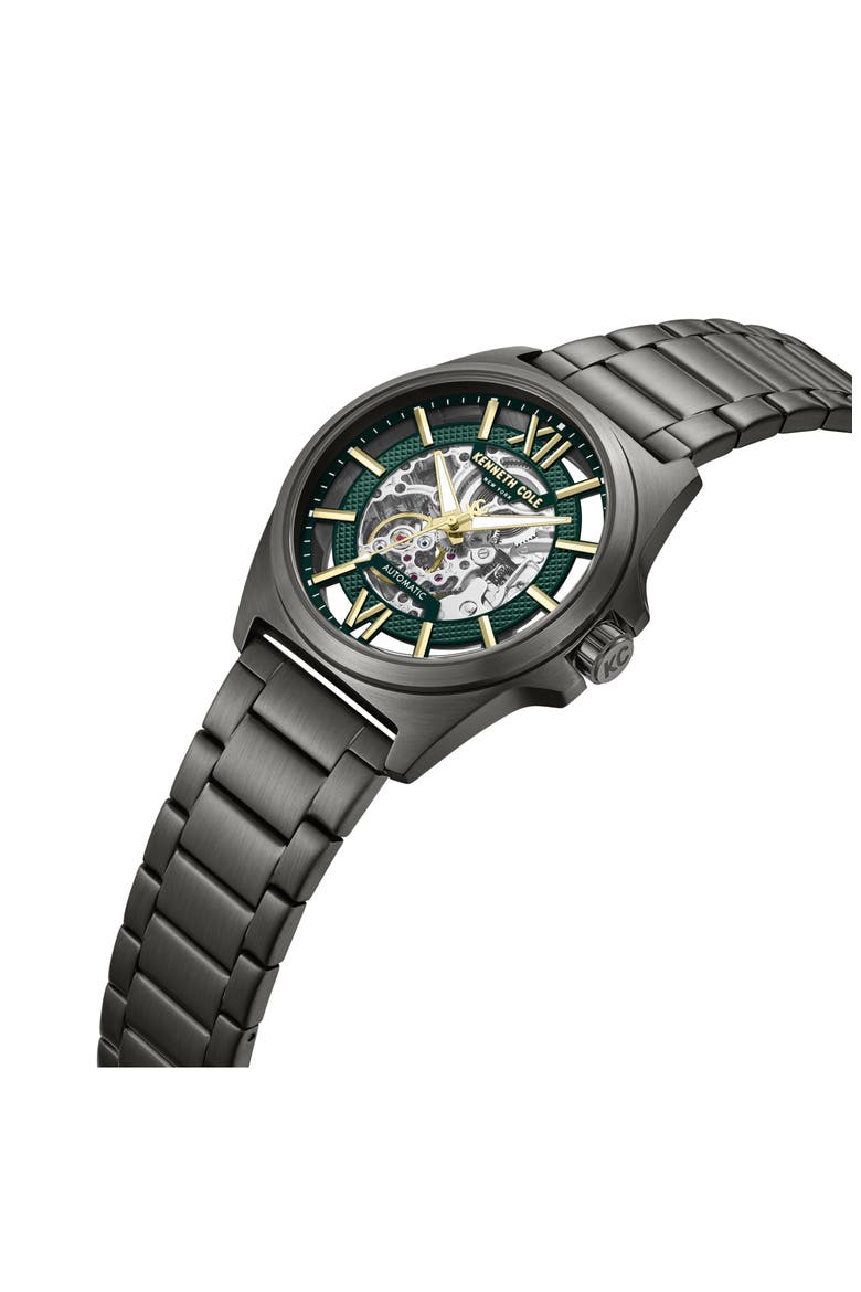 Skeleton Gunmetal Automatic Bracelet Watch, 44mm, Alternate, color, DARK GRAY