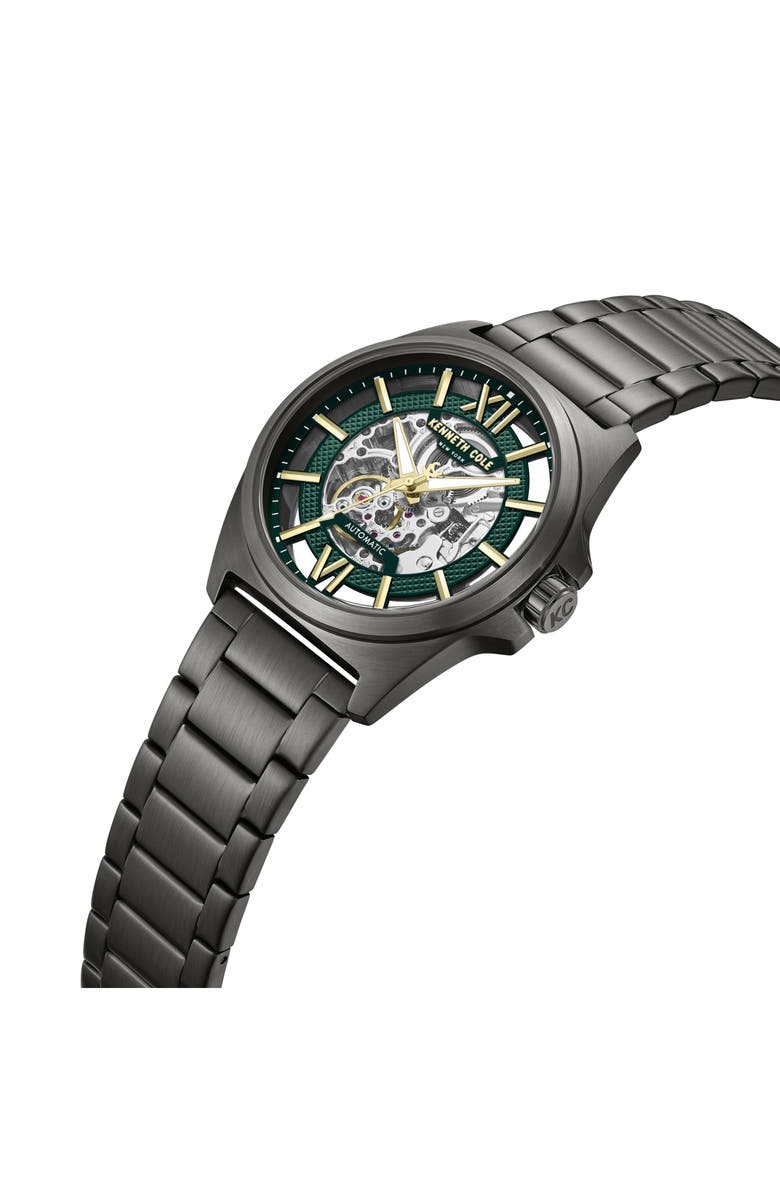 Kenneth Cole New York Skeleton Gunmetal Automatic Bracelet Watch, 44mm, Alternate, color, Dark Gray