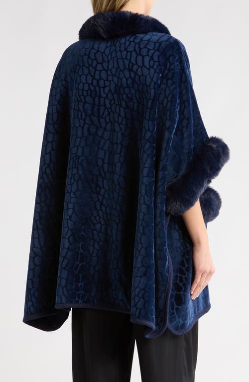 Patrizia Luca Front Pocket Faux Fur Trim Cape In Blue