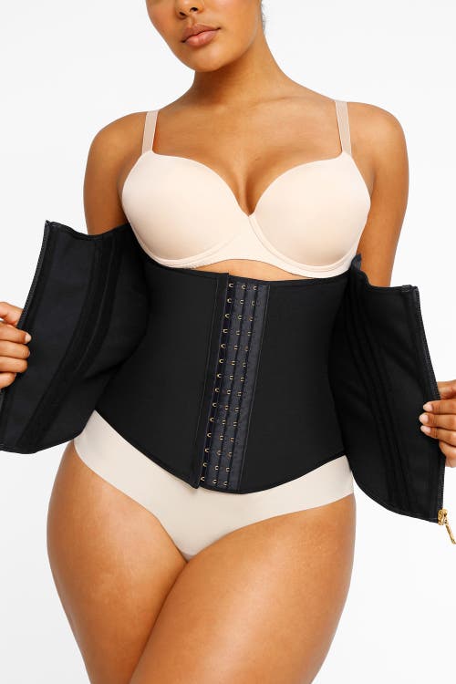 Shapellx Core Control Latex Waist Trainer In Jet Black
